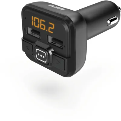 Hama FM-Transmitter 14163 | fürs Auto | AUX-IN & USB-IN | 3,5mm Klinke | Kfz-Adapter | MP3-Wiedergabe | 2 USB Ladeports