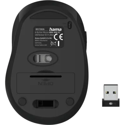 Hama Funkmaus MW-400 V2 173026 | kabellos optisch | 6 Tasten | ergonomisch | USB Nano-Empfänger | 1600 dpi | schwarz