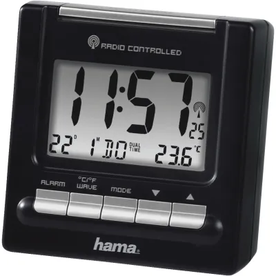 Hama Funkwecker RC200 186331 | Digitaluhr | Funkuhr | Kalender | Temperaturanzeige | Snooze | Beleuchtung | Schwarz