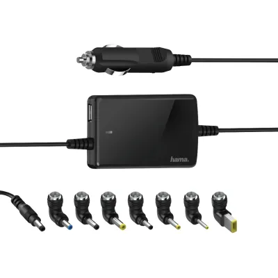 Hama Universal Kfz-Notebook-Netzteil 00200008 | 15-19V 70W | Slim & Light | 7 Adapter | USB-Anschluss | für Notebooks