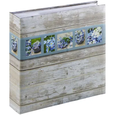 Hama Fotoalbum Rustico 2168 | Memoalbum für 200 Fotos 10x15 cm | ländlich-rustikales Design | Metallherz | blau/weiß