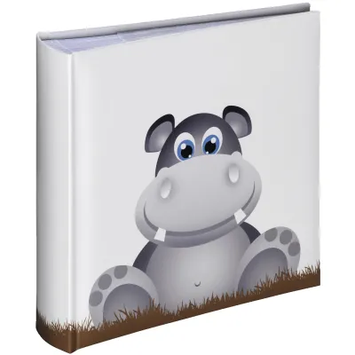 Hama Fotoalbum Nora Memo 2371 | Einsteckalbum für 200 Fotos 10x15 cm | Kinderalbum Nilpferd-Motiv weiß