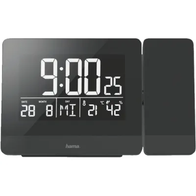 Hama Projektionswecker 186332 Plus Charge | Funkwecker digital | Uhrzeitprojektion | USB-Ladefunktion | Schwarz
