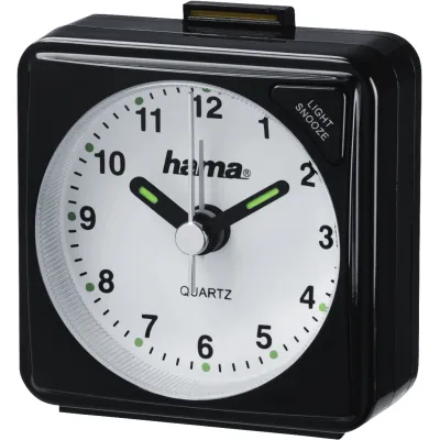 Hama Reisewecker A50 186329 | analoger Wecker | batteriebetrieben | Schlummerfunktion | Licht | schwarz