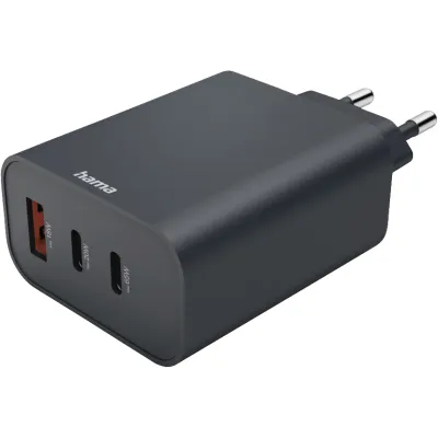 Hama Schnellladegerät 86445 | USB-C Ladegerät 65W PD | 2x USB-C & 1x USB-A | Universal | anthrazit