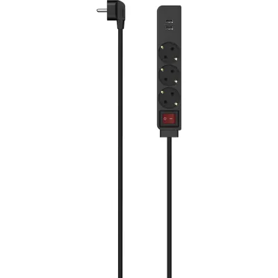 Hama Steckdosenleiste 223182 | 3-fach mit Schalter & 2x USB-A 17W | 1,4m Kabel | Mehrfachsteckdose | Berührungsschutz