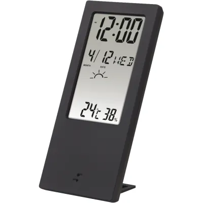 Hama Thermo-Hygrometer TH-140 186365 | Wetterstation Innenraum | Temperatur & Luftfeuchtigkeit | Uhr | Wecker | schwarz