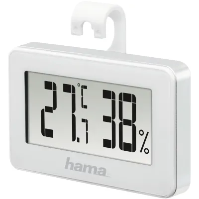 Hama Thermo-Hygrometer Mini 186363 | Digitales Raumthermometer & Hygrometer innen | Magnet & Haken | Weiß | Kunststoff