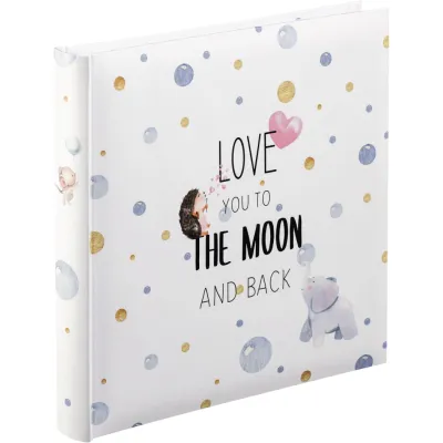 Hama Fotoalbum To The Moon 3862 | Babyalbum 25x25 cm | 50 weiße Seiten | Kinder-Fotoalbum für ca. 100 Fotos