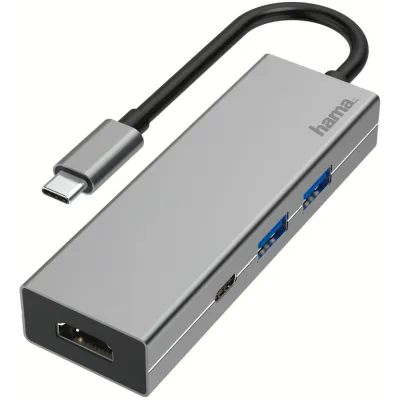 Hama USB-C-Multiport-Hub 200107 | 4 Ports | 2x USB-A | USB-C Power Delivery | HDMI | Aluminium | 4K-Unterstützung