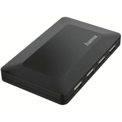 Hama USB-Hub 200122 | USB 2.0 | 4 Ports | 480 Mbit/s | Aktiv inkl. Kabel & Netzteil | extern | schwarz