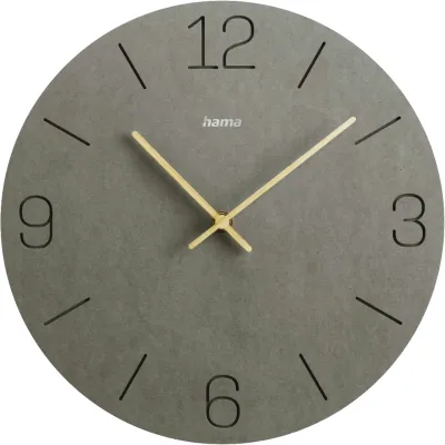 Hama Wanduhr Kreta 185881 | Quarzuhr leise | Ø 30cm | eingravierte Ziffern | Holz-MDF | modernes Design | grau