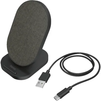Hama Wireless Charger Qi-FC10S-Fabric 201685 | Induktive Ladestation 10W | Schnellladegerät | USB-C | kabellos | schwarz
