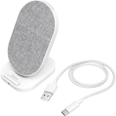 Hama Wireless Charger QI-FC10S 201686 | Qi Induktions-Ladestation 10W | Schnellladegerät | USB-C | Grau