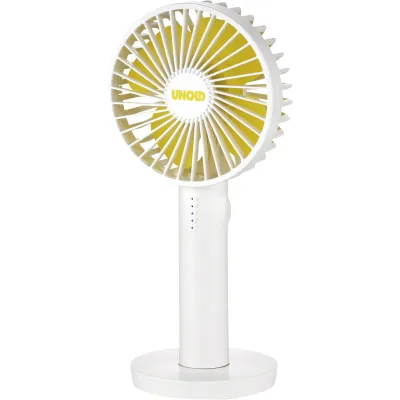 Unold Handventilator 86620 Breezy II | USB-Akku 2000mAh | 5 Geschwindigkeitsstufen | Standfuß mit Spiegel | Weiß