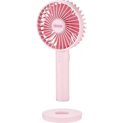 Unold Handventilator 86624 Breezy II | Akku 2000mAh | 5 Geschwindigkeiten | USB-Ladekabel | Standfuß mit Spiegel | pink