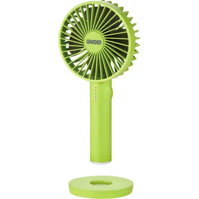 Unold Handventilator Breezy II 86626 | Akku 2000 mAh | 5 Stufen | USB-Ladekabel | magnetischer Standfuß | grün