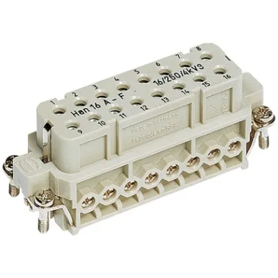 HARTING Han 16A Buchseneinsatz 09200162812 | Schraubanschluss | 16-polig+PE | 250V 16A | Thermoplast | kieselgrau
