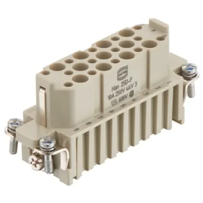 HARTING Buchseneinsatz Han 25D 09210253101 | 25-polig+PE Crimpanschluss | 250V 10A | Thermoplast | kieselgrau