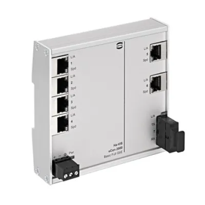 HARTING Ethernet Switch Ha-VIS eCon 2061GBT-AF | unmanaged | 6x RJ45 Gigabit | 1x SC LX | DIN-Rail | IP30 | 24/48V