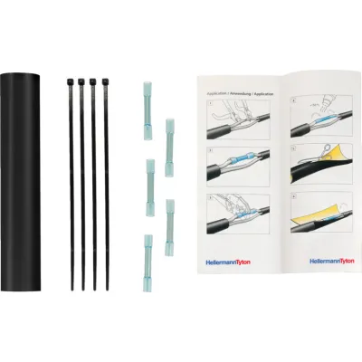 HellermannTyton Kabel-Reparaturset LVRK-L-24/6-200 | Schrumpfschlauch 4:1 | Quetschverbinder | 1,5–2,5 mm² | schwarz