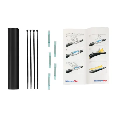 HellermannTyton Kabel-Reparaturset LVRK-L-24/6-200 | Schrumpfschlauch 4:1 | Quetschverbinder | 1,5–2,5 mm² | schwarz