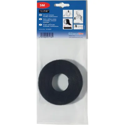 HellermannTyton Klettband TEXTIE-5M-PA/PP-BK Kabelbinder | 5m x 12,5mm | Klettverschluss | Kunststoff Polyamid | schwarz