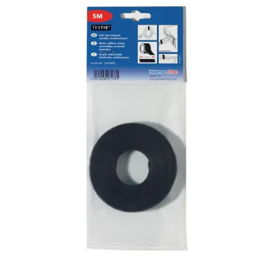 HellermannTyton Klettband TEXTIE-5M-PA/PP-BK Kabelbinder | 5m x 12,5mm | Klettverschluss | Kunststoff Polyamid | schwarz