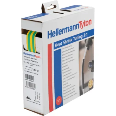 HellermannTyton Schrumpfschlauch HIS-3-3/1-PO-X-GNYE | dünnwandig | 3:1 Schrumpfrate | 3,2/1 mm | 10 m | grün/gelb