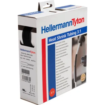 HellermannTyton Warmschrumpfschlauch HIS-3-6/2 308-30600 | Schrumpfrate 3:1 | 6,4/2 mm | 5 m | Polyolefin | schwarz