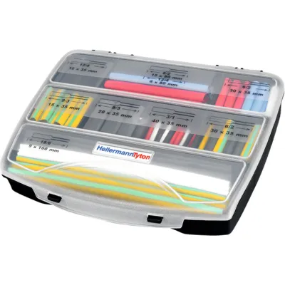 HellermannTyton Schrumpfschlauch-Set ShrinKit 321 Basic | 3:1 Schrumpfrate | 5 Größen | 177-teilig | transparent