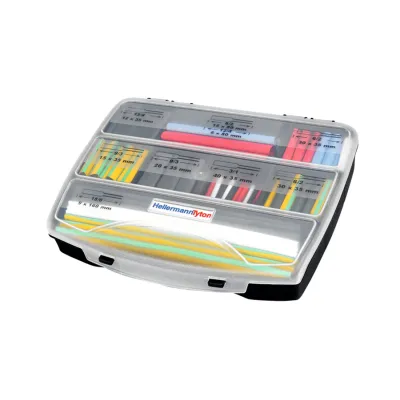HellermannTyton Schrumpfschlauch-Set ShrinKit 321 Basic | 3:1 Schrumpfrate | 5 Größen | 177-teilig | transparent