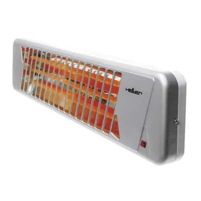 HELLER Quarzstrahler QS 120 | Wandheizstrahler 1200W | 3 Heizstufen | schwenkbar | Feuchtraum geeignet | Silber-Weiß