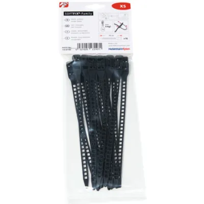 HellermannTyton Kabelbinder SOFTFIX XS 115-07190 | 16 Stück | 180x7mm | wiederverwendbar | flexibel | TPU | schwarz