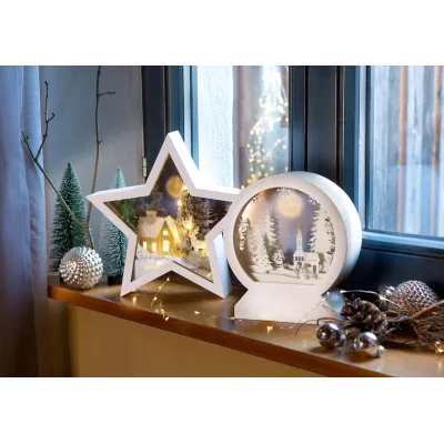 Hellum LED 3D Stern 522914 | Weihnachtsdeko Tischleuchte | 10 LEDs warmweiß | Weißer Rahmen | Batteriebetrieben