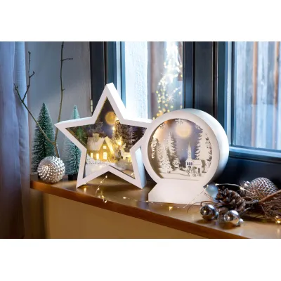 Hellum LED 3D Stern 522914 | Weihnachtsdeko Tischleuchte | 10 LEDs warmweiß | Weißer Rahmen | Batteriebetrieben