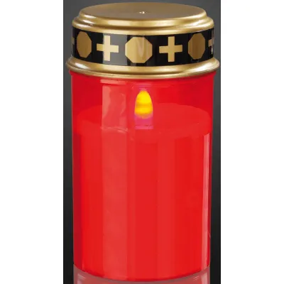 Hellum LED-Grablicht 520378 | Grabkerze wetterfest | batteriebetrieben | Timer | gelbes Flackern | rot | Ø 6,5x12,5 cm
