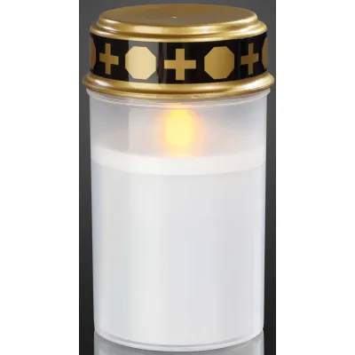 hellum LED Grablicht 520385 | Grabkerze batteriebetrieben mit Timer | flackerndes Licht | wetterfest | 12,5 cm | weiß