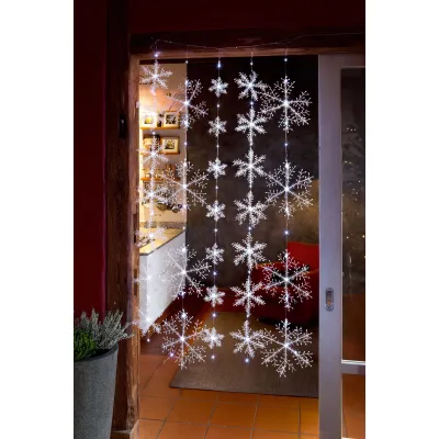 hellum LED-Schneeflocken-Vorhang 577808 | Lichtvorhang 75 LEDs warmweiß | 5 Stränge | Außen Innen | 120x150cm