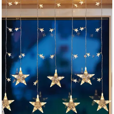 Hellum LED Sternenvorhang 576351 | Lichterkette Vorhang innen | 1x1,2 m | warmweiß | Sterne | transparentes Kabel