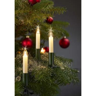 hellum Lichterkette 530919 | Schaftkerzen für innen | 15-flammig | 8,4m | E10 Glühlampen | warmweiß | weiß