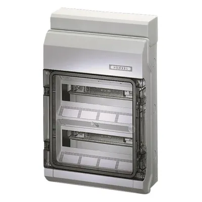 Hensel Kleinverteiler KV 2524 | Aufputz | 24TE | 2-reihig | IP54 | DIN-Schiene | transparente Tür | grau | Kunststoff