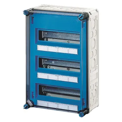 Hensel Automatengehäuse Mi 1335 | 36TE | Aufputz | IP65 | 3-reihig | Polycarbonat | transparent | grau RAL7032