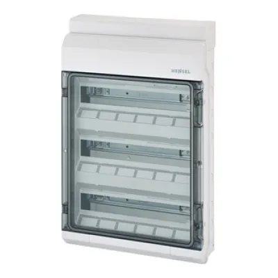 Hensel Kleinverteiler KV 9354 | Aufputz | 3-reihig | 54TE | IP65 | DIN-Schiene | transparenter Deckel | grau
