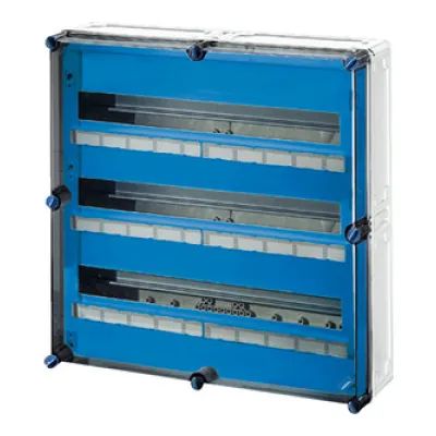 Hensel Automatengehäuse Mi 1885 | 84TE | Aufputz | 3-reihig | IP65 | Kunststoff | transparentes Fenster | grau RAL7032