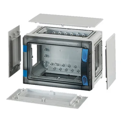 HENSEL Leergehäuse FP 0141 | Aufputz Wandgehäuse IP65 | Polycarbonat | Transparent Tür | 276x186x186mm | RAL 7035