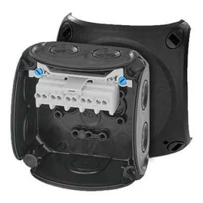 HENSEL Kabelabzweigkasten DK 0202 B | Abzweigdose IP66 | 5-polig | 1,5-2,5 mm² | Kunststoff | schwarz | 93x93x62 mm