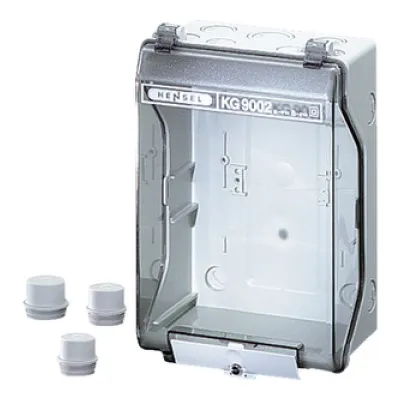 HENSEL Leergehäuse KG 9002 | Wandgehäuse IP65 | 168x253x115mm | Kunststoff | transparentes Scharnierdeckel | grau