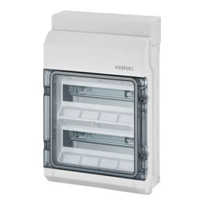 Hensel Kleinverteiler KV 9224 NT | 24 TE (2x12) | IP65 | Aufputz | Kunststoff grau RAL7035 | DIN-Schiene | transparent
