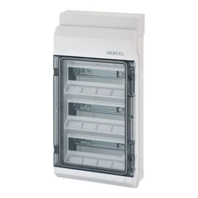 Hensel Kleinverteiler Aufputz KV 9336 NT | 36 TE 3-reihig | IP65 | N-Trennklemme | DIN-Schiene | Kunststoff grau